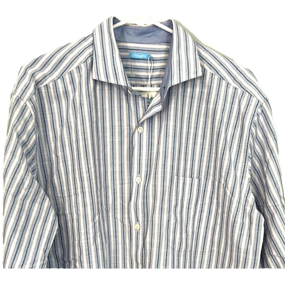 J McLaughlin Shirt Men XL Blue Striped Drummond Button Dn Long Sleeve Cotton NWT